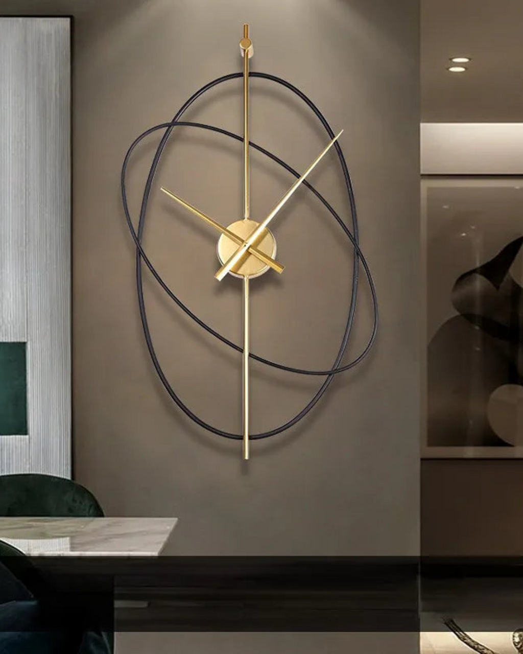 Modern Wall Clock Decor with Black Orbital Rings and Gold Hands - 12 Inch 1