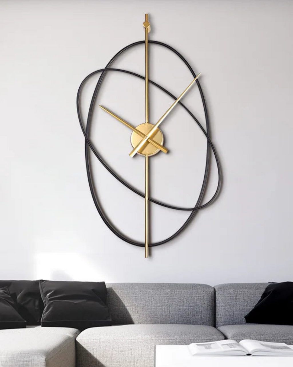 Modern Wall Clock Decor with Black Orbital Rings and Gold Hands - 12 Inch 2