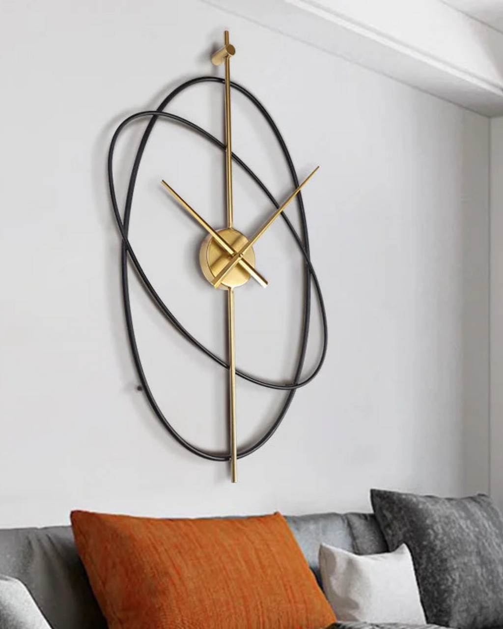 Modern Wall Clock Decor with Black Orbital Rings and Gold Hands - 12 Inch 4