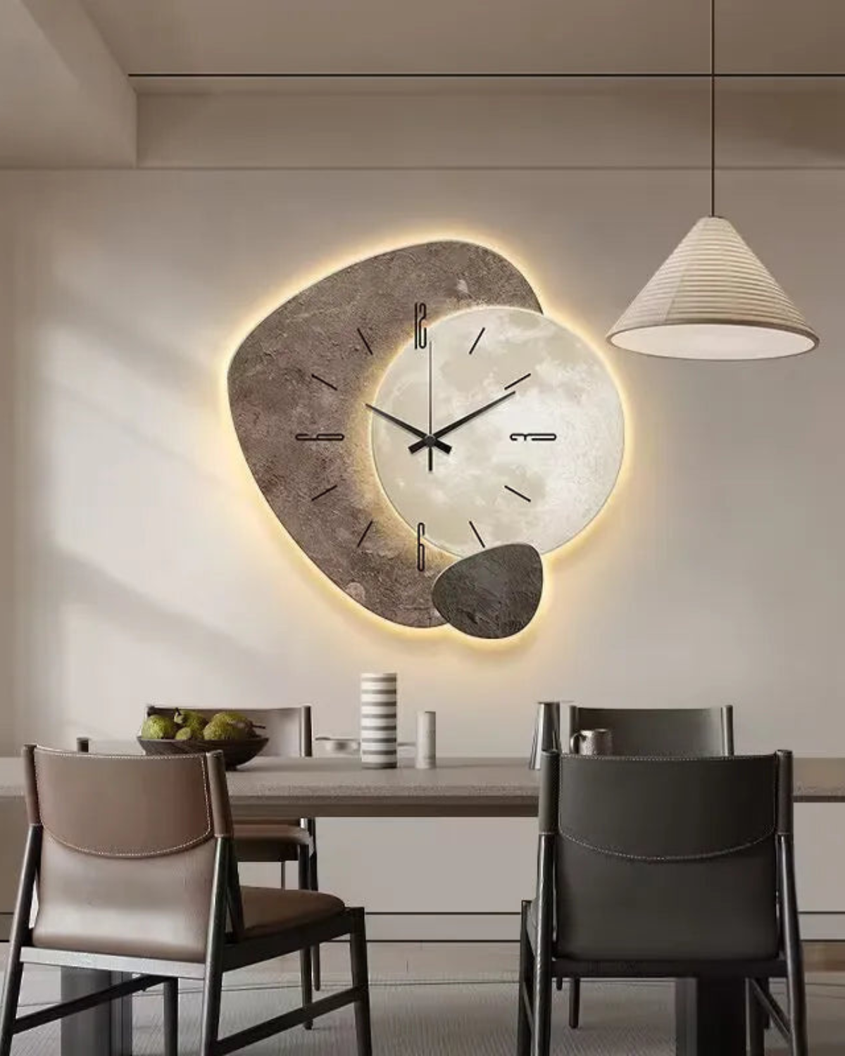 Modern Wall Clock Decor with Unique Moon Design – 12-Inch Lune Aura Clock 4