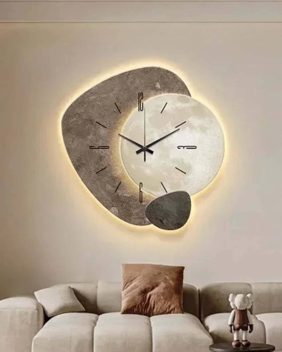 Modern Wall Clock Decor with Unique Moon Design – 12-Inch Lune Aura Clock 7