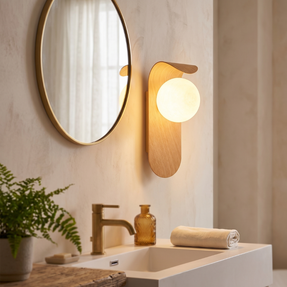 Modern Wall Lamp with Frosted Globe – Damp Rated Wall Sconce for Bathroom or Outdoor Use 99