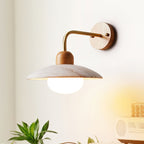 Modern Wall Light with Yellow Travertine Shade and Wood Base - Damp Rated Bathroom Sconce 2
