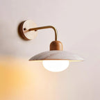 Modern Wall Light with Yellow Travertine Shade and Wood Base - Damp Rated Bathroom Sconce 9