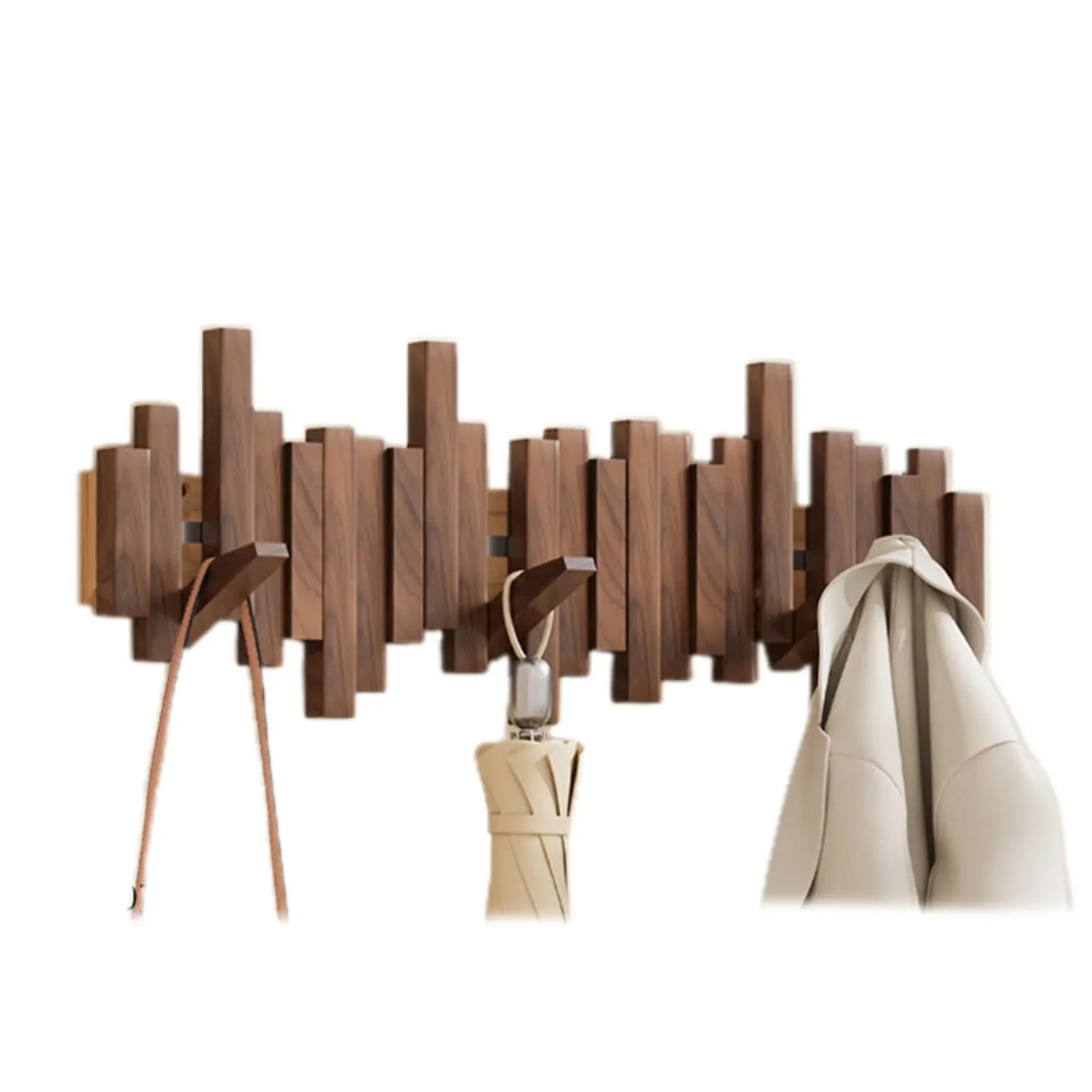 Modern Wall Mounted Coat Rack Wooden With Foldable Hooks 0
