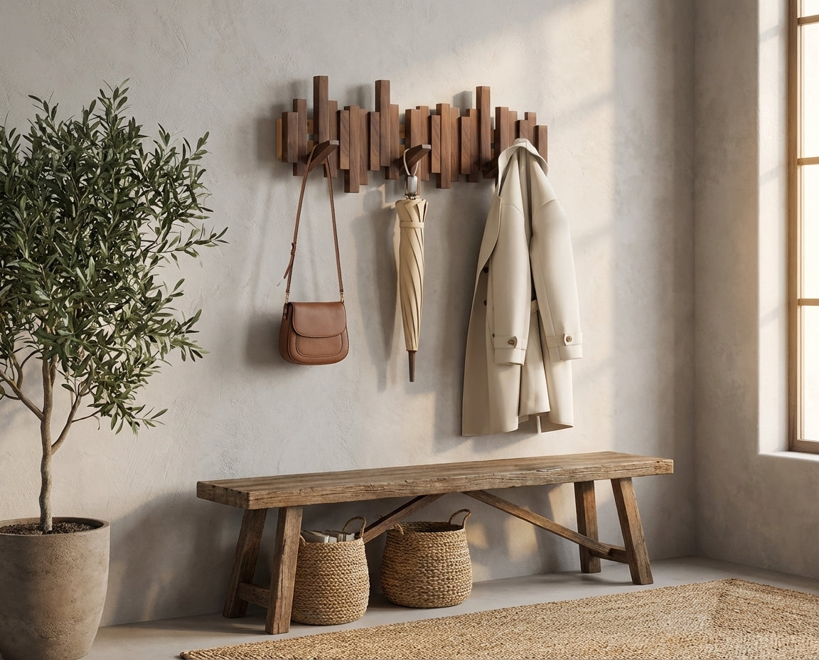 Modern Wall Mounted Coat Rack Wooden With Foldable Hooks 1