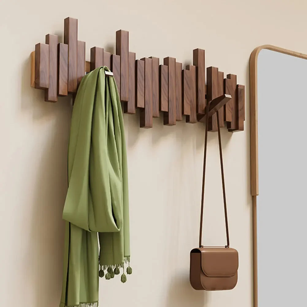 Modern Wall Mounted Coat Rack Wooden With Foldable Hooks 2