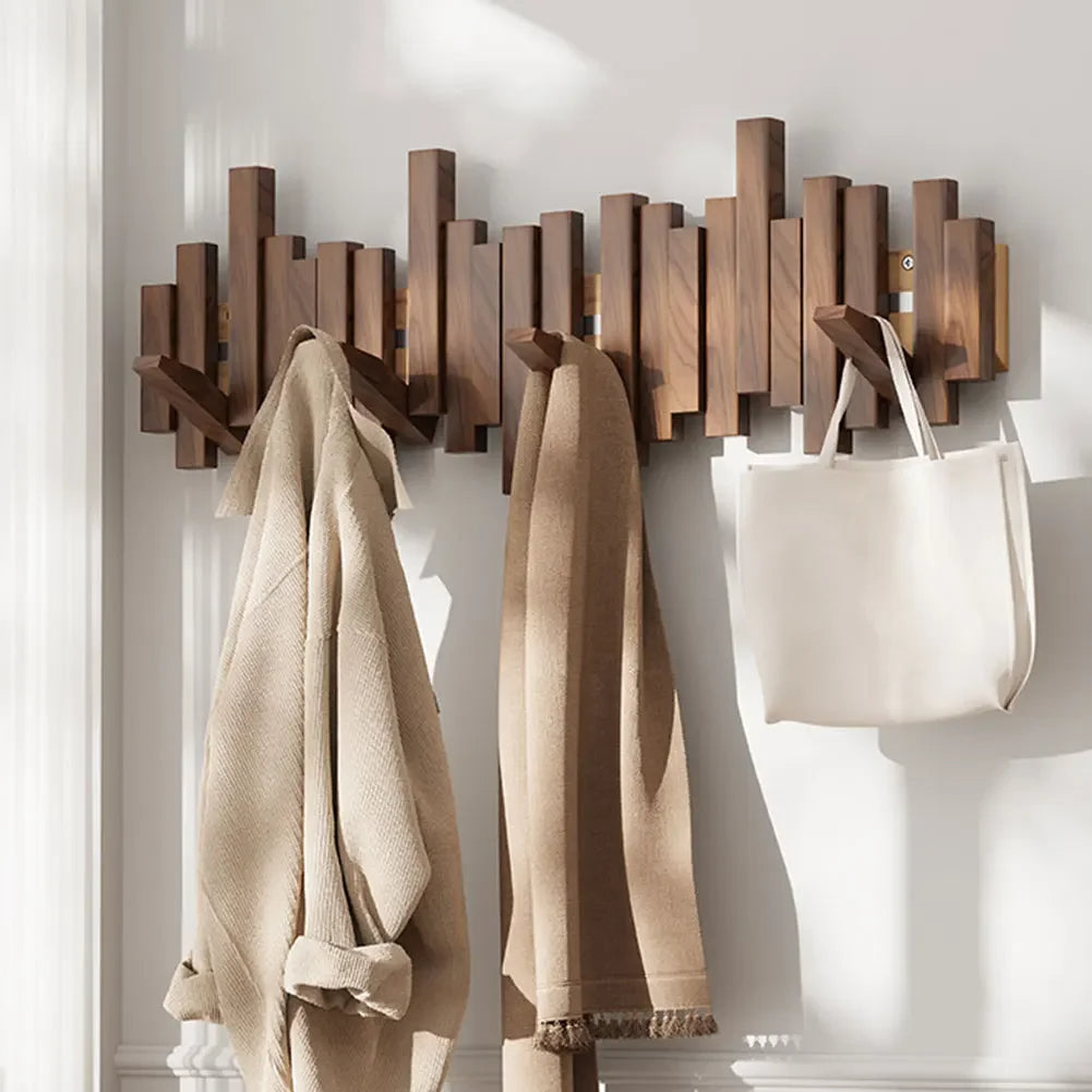 Modern Wall Mounted Coat Rack Wooden With Foldable Hooks 5