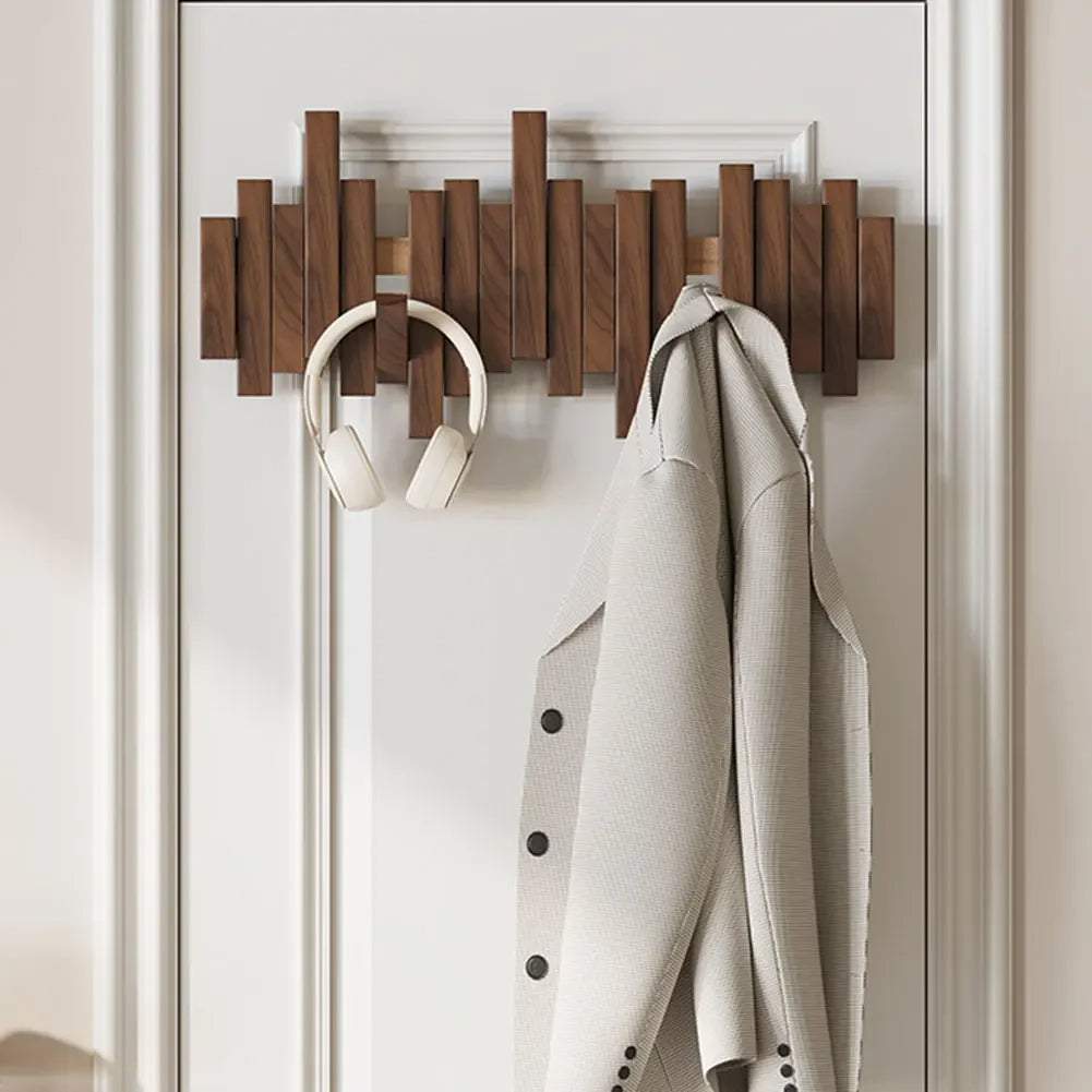 Modern Wall Mounted Coat Rack Wooden With Foldable Hooks 6