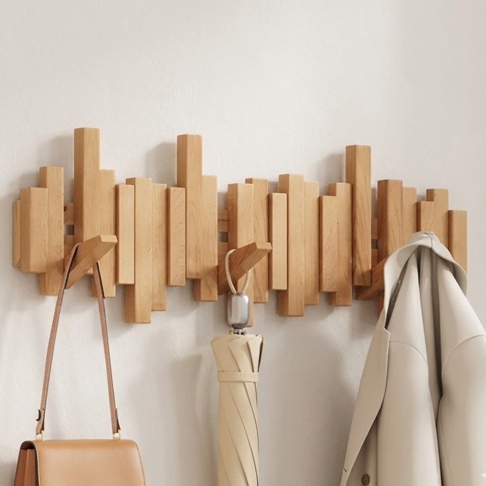 Modern Wall Mounted Coat Rack Wooden With Foldable Hooks 98