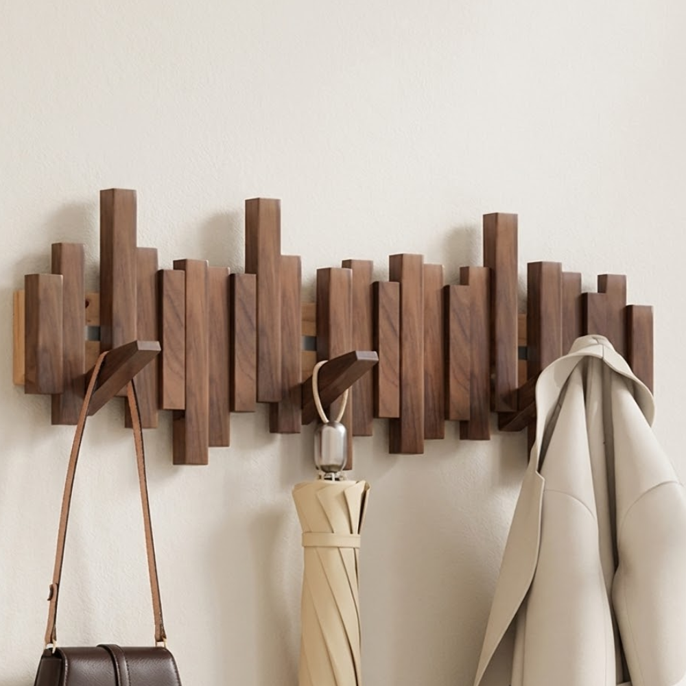 Modern Wall Mounted Coat Rack Wooden With Foldable Hooks 99