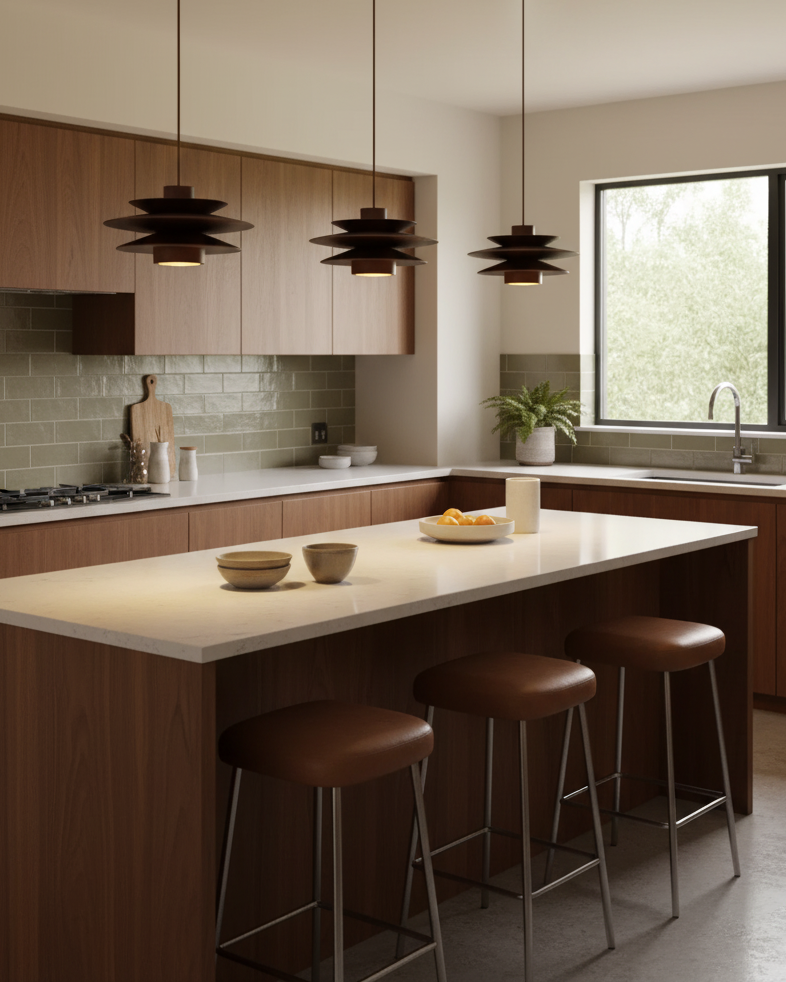 Modern Walnut Pendant Light with Tiered Design – Kitchen Hanging Light 6