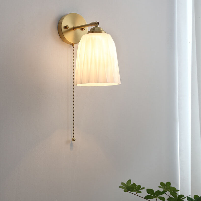 Modern White Glass Brass Wall Sconce Light – Elegant 1-Light Wall Lamp for Bedroom, Living Room, and Study 2