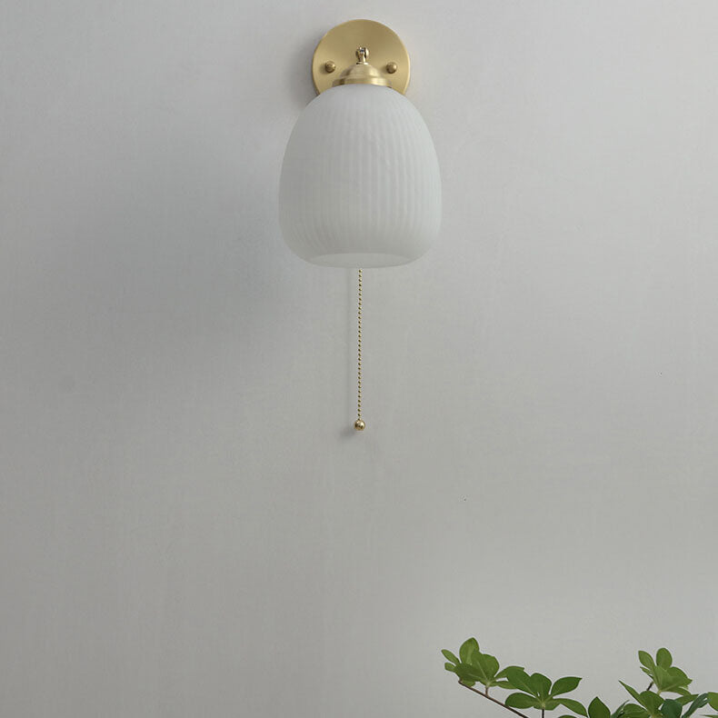 Modern White Glass Brass Wall Sconce Light – Elegant 1-Light Wall Lamp for Bedroom, Living Room, and Study 8