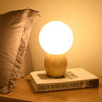Modern Wood Table Lamp with Glass Orb Shade – Stylish Bedside or Desk Lamp in White and Beige Finish 2
