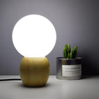 Modern Wood Table Lamp with Glass Orb Shade – Stylish Bedside or Desk Lamp in White and Beige Finish 4