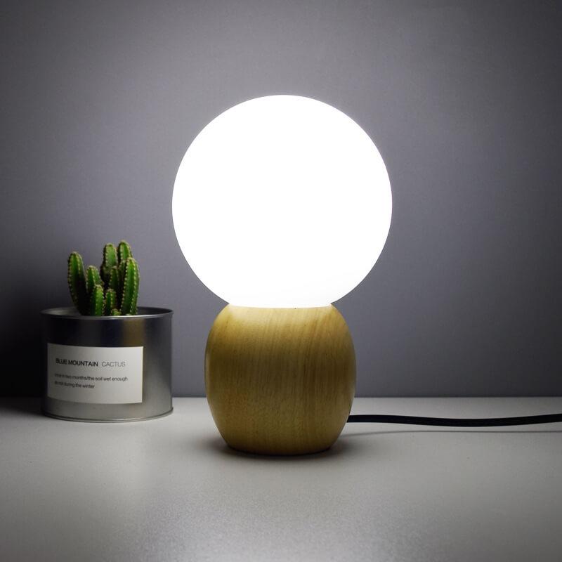 Modern Wood Table Lamp with Glass Orb Shade – Stylish Bedside or Desk Lamp in White and Beige Finish 5