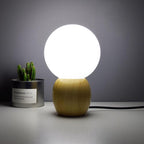 Modern Wood Table Lamp with Glass Orb Shade – Stylish Bedside or Desk Lamp in White and Beige Finish 5