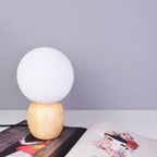 Modern Wood Table Lamp with Glass Orb Shade – Stylish Bedside or Desk Lamp in White and Beige Finish 6