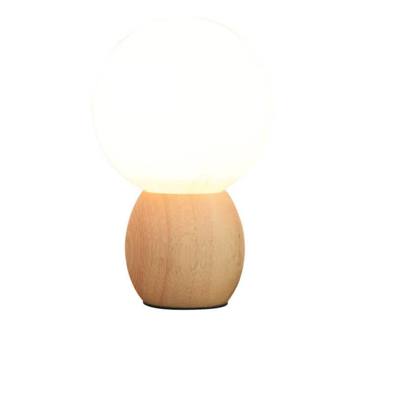 Modern Wood Table Lamp with Glass Orb Shade – Stylish Bedside or Desk Lamp in White and Beige Finish 7