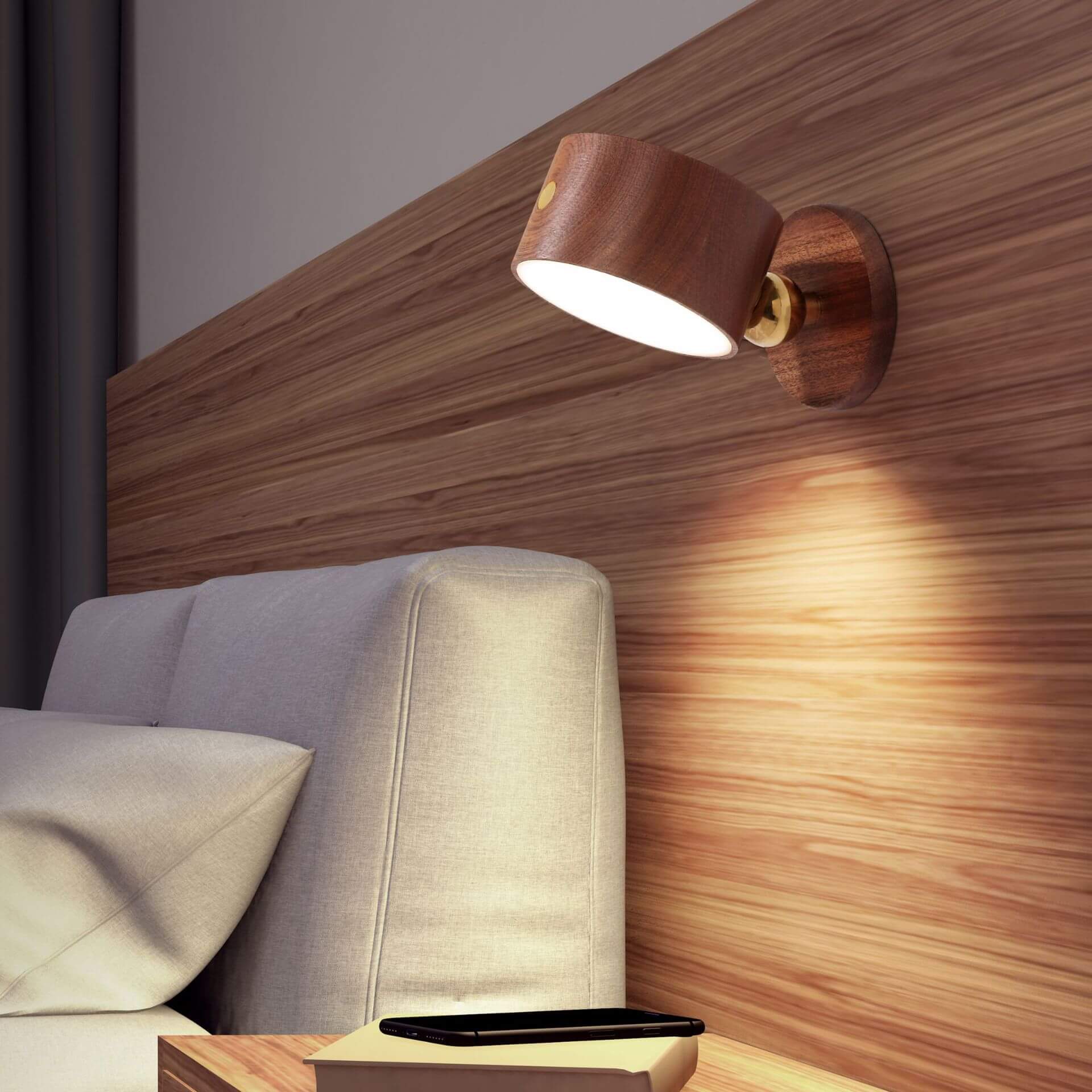 Modern Wooden Wall Sconce Lamp with Touch Control – USB Rechargeable LED Wall Lights for Living Room and Bedroom 1