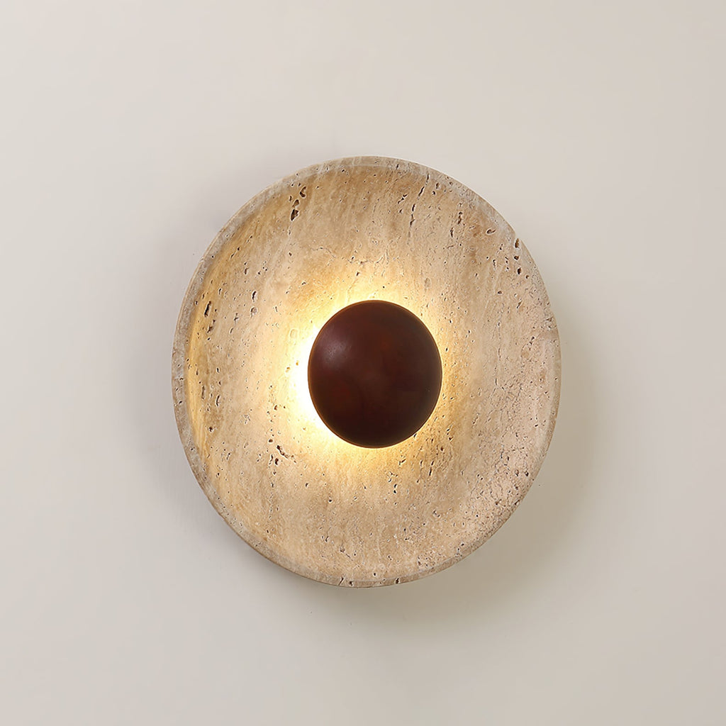 Modern Yellow Travertine Wall Sconce With Wood Base 0