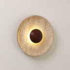 Modern Yellow Travertine Wall Sconce With Wood Base 0