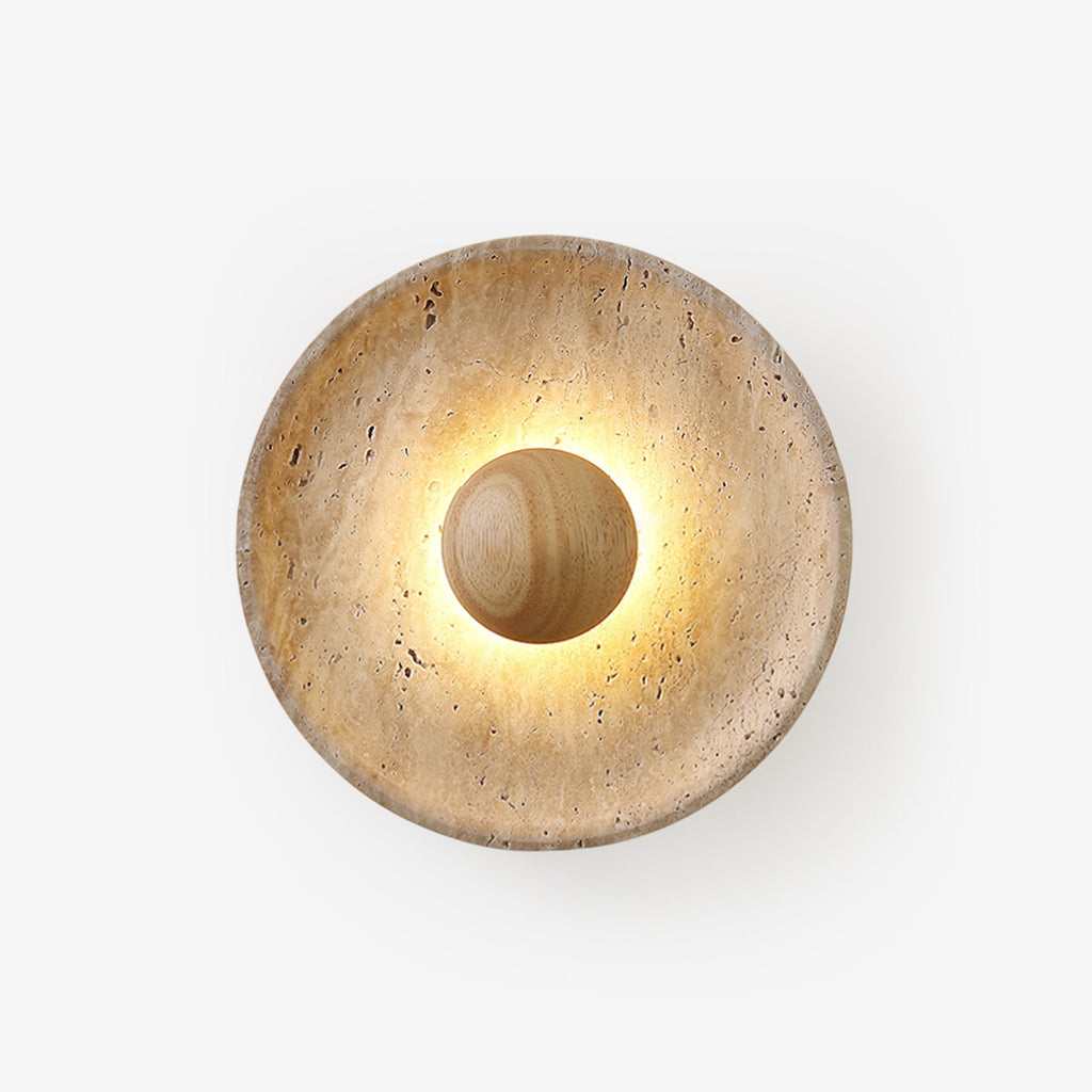 Modern Yellow Travertine Wall Sconce With Wood Base 1
