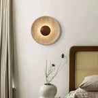 Modern Yellow Travertine Wall Sconce With Wood Base 2