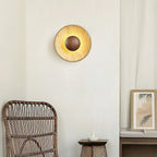 Modern Yellow Travertine Wall Sconce With Wood Base 3