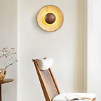 Modern Yellow Travertine Wall Sconce With Wood Base 4
