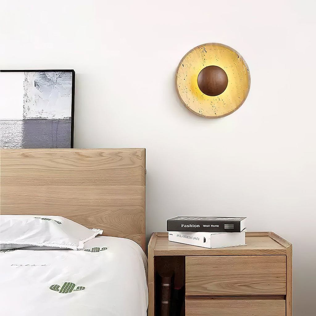 Modern Yellow Travertine Wall Sconce With Wood Base 5