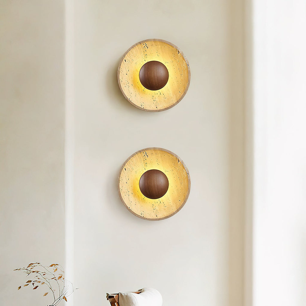 Modern Yellow Travertine Wall Sconce With Wood Base 6