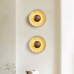 Modern Yellow Travertine Wall Sconce With Wood Base 6