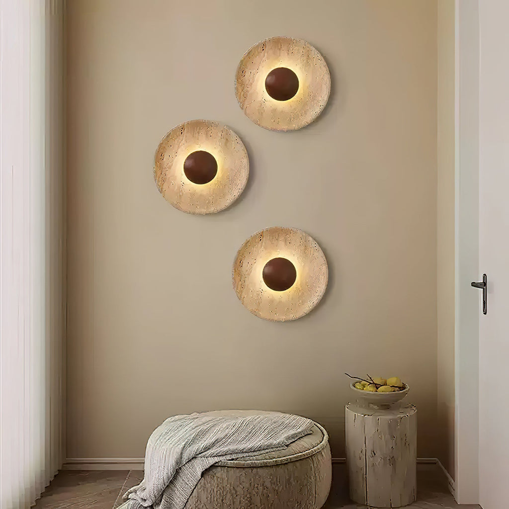 Modern Yellow Travertine Wall Sconce With Wood Base 7