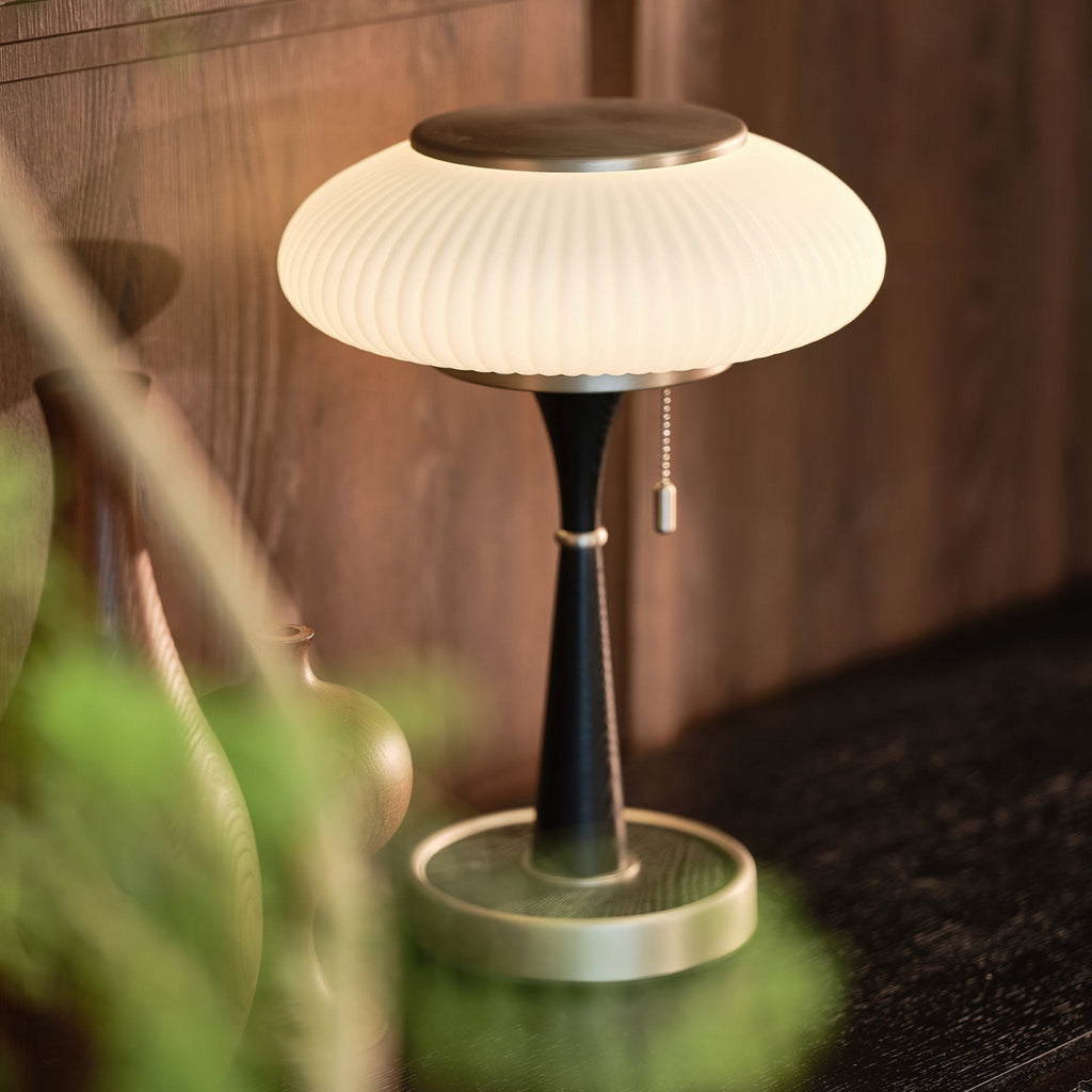 Mushroom Inspired Bedside Lamp Metal Glass Amber Finish 4