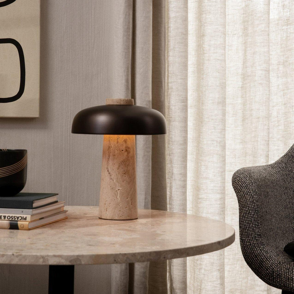 Natural Elegance Table Lamp Yellow Travertine Black Shade 2