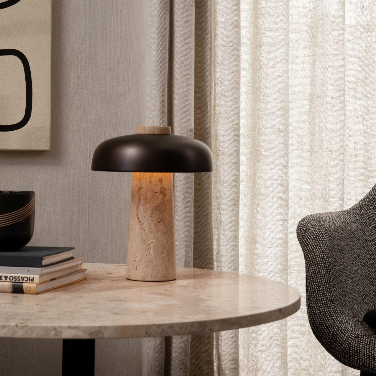 Natural Elegance Table Lamp Yellow Travertine Black Shade 2