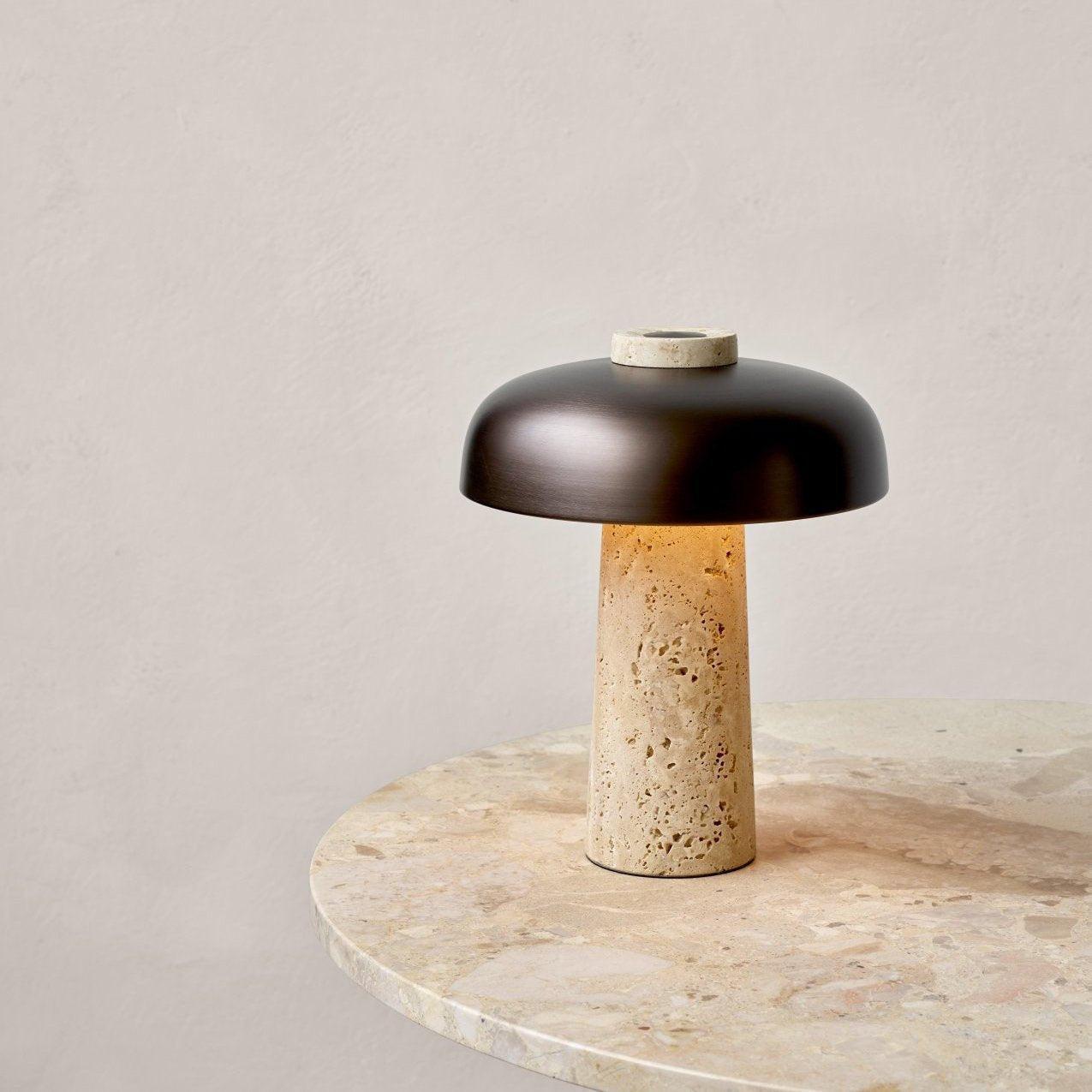 Natural Elegance Table Lamp Yellow Travertine Black Shade 4