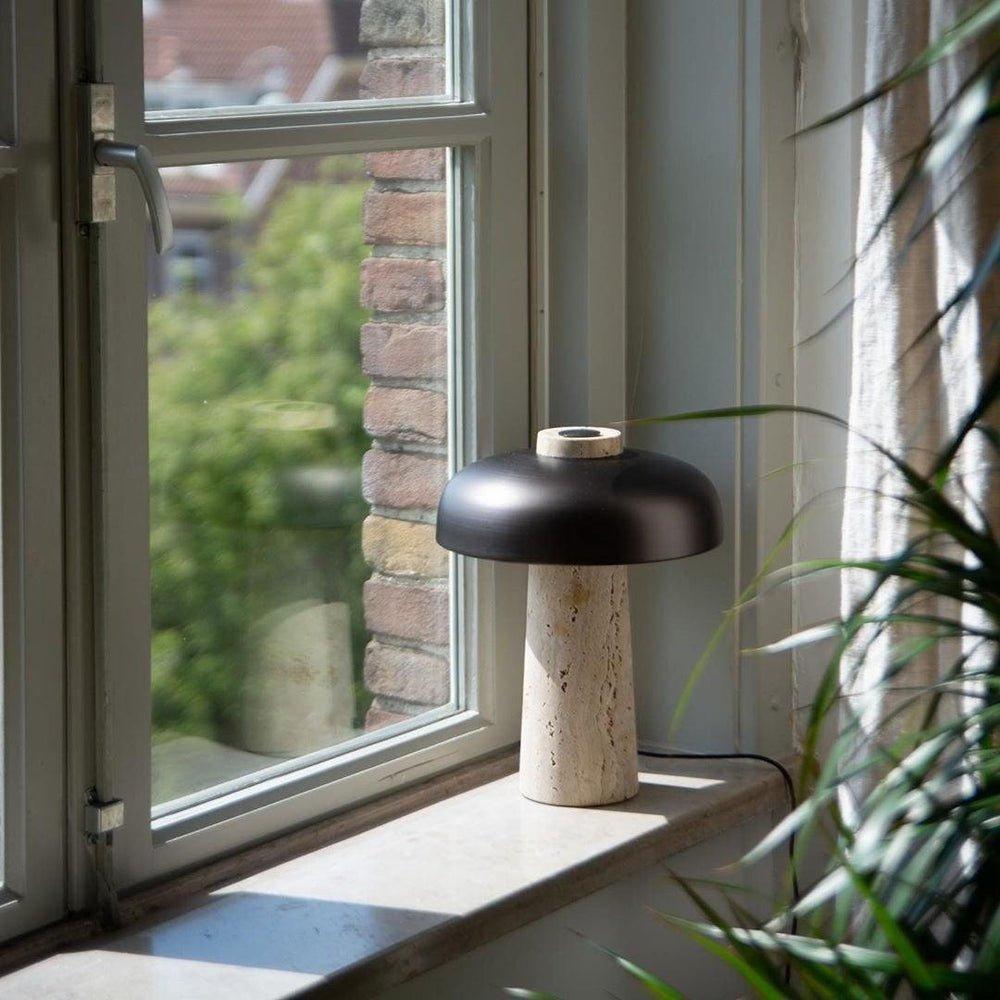 Natural Elegance Table Lamp Yellow Travertine Black Shade 5
