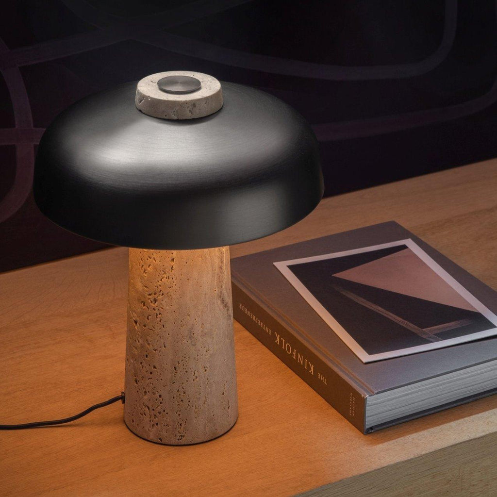 Natural Elegance Table Lamp Yellow Travertine Black Shade 7