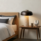 Natural Elegance Table Lamp Yellow Travertine Black Shade 87