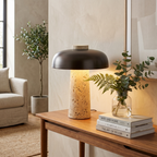 Natural Elegance Table Lamp Yellow Travertine Black Shade 88