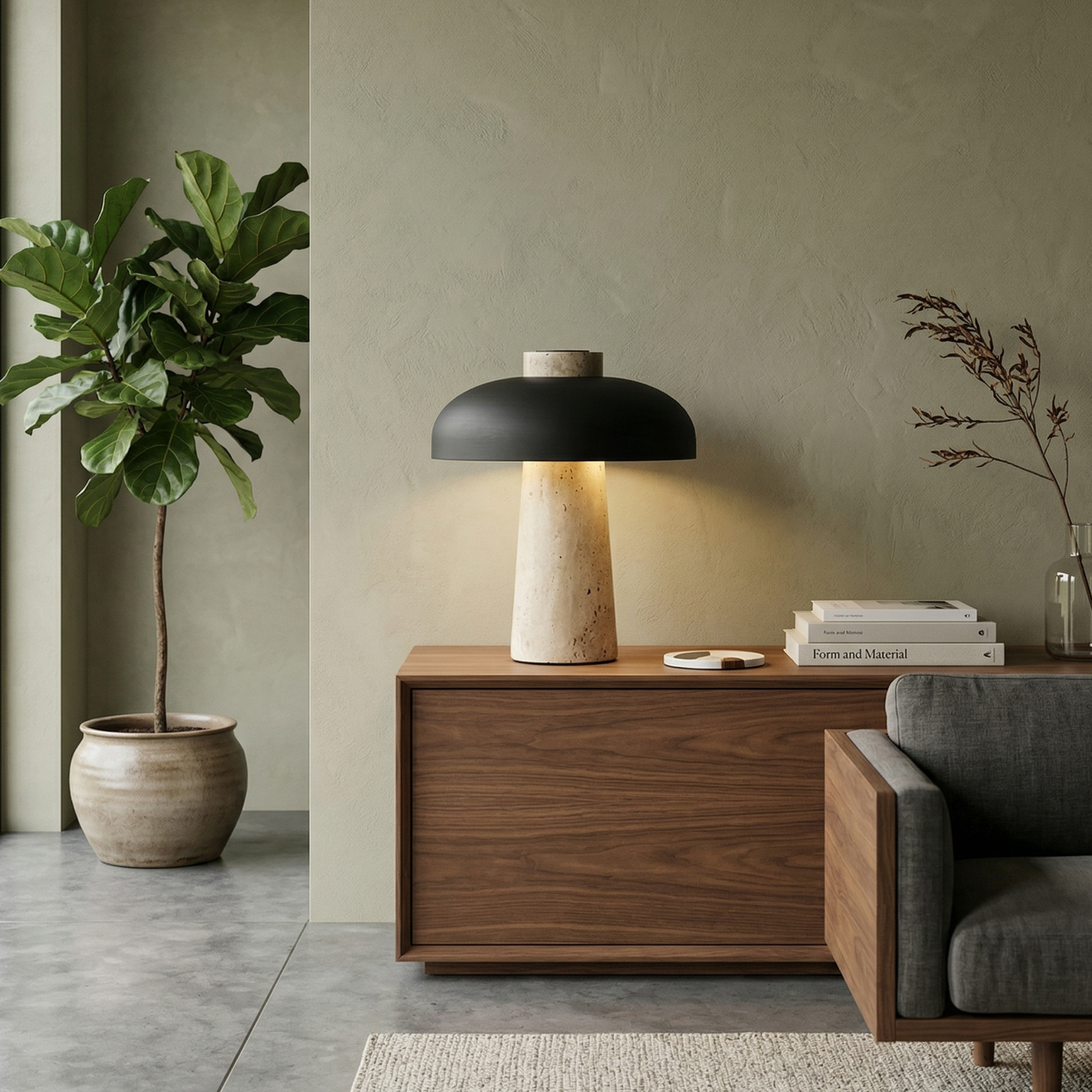 Natural Elegance Table Lamp Yellow Travertine Black Shade 99