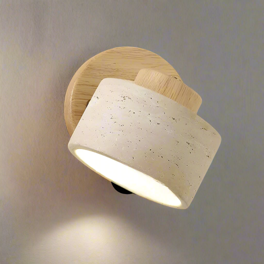 Natural Travertine Stone LED Wall Sconce Warm Light Reading Bedside Home Decor Stack Clear 3