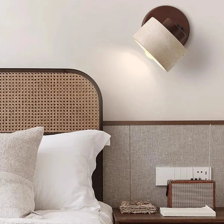 Natural Travertine Stone LED Wall Sconce Warm Light Reading Bedside Home Decor Stack Clear 8
