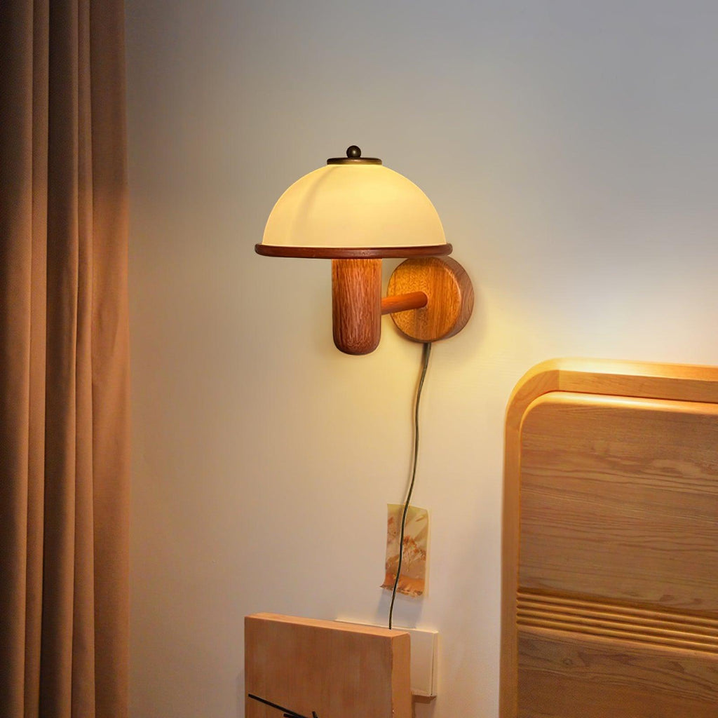 Natural Wood Accent Wall Sconce Light With White Shade 1