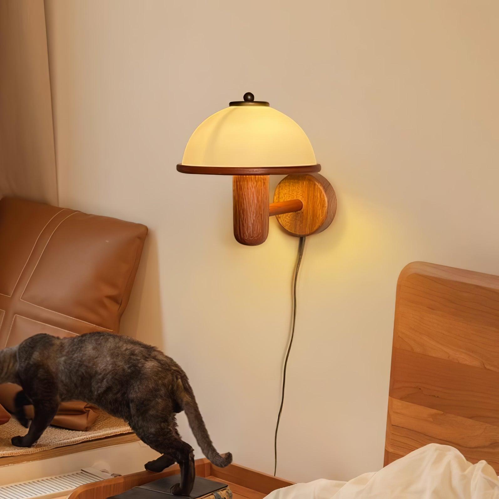 Natural Wood Accent Wall Sconce Light With White Shade 2