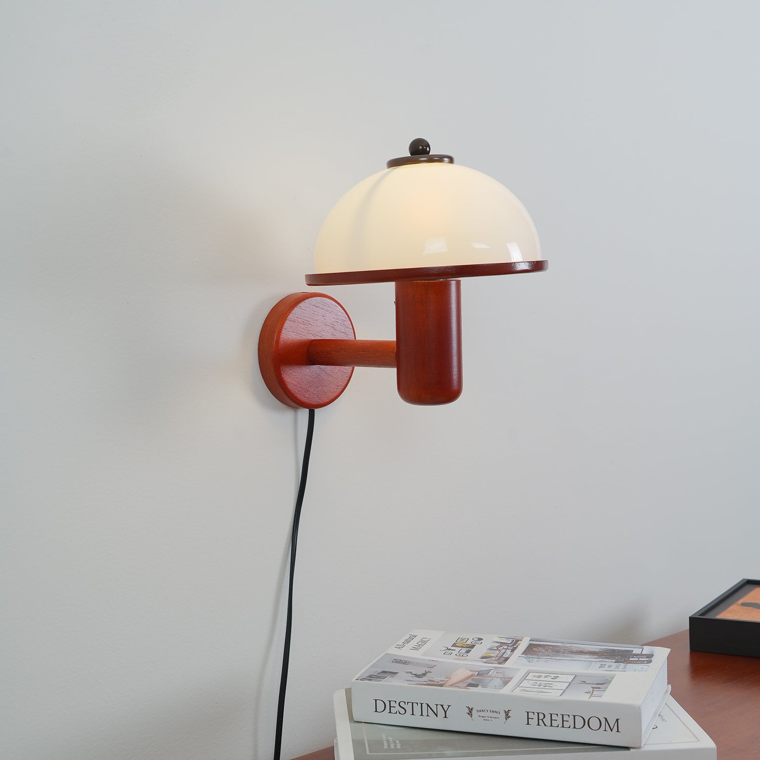 Natural Wood Accent Wall Sconce Light With White Shade 4