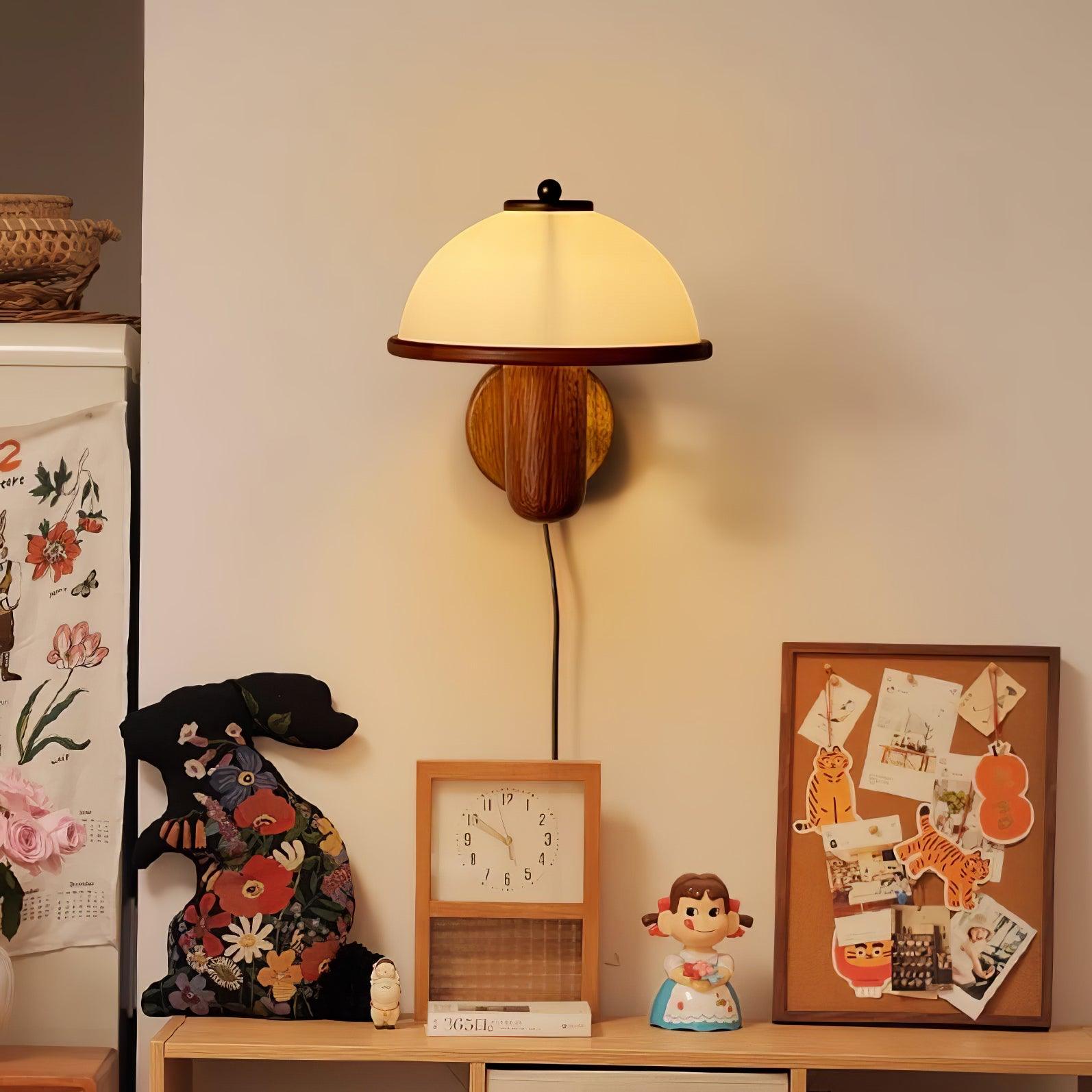Natural Wood Accent Wall Sconce Light With White Shade 7